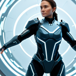 A professional, stylized hero character with a gender-neutral appearance, fully clothed in a sleek, futuristic, modest combat suit. The character stands in a natural, powerful pose with subtle digital energy effects emanating around them, symbolizing a power upgrade and transcendence. The background is a minimalist, high-tech interface with glowing abstract lines, suggesting data processing or a game's upgrade screen. Professional photography, high resolution, soft studio lighting, safe for work, appropriate content, perfect anatomy, correct proportions, natural pose, well-formed hands, proper finger count, natural body proportions, professional, family-friendly.